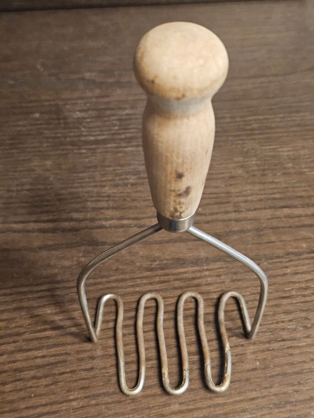 Vintage Antique Potato Masher w Wooden Handle 9.5" Long